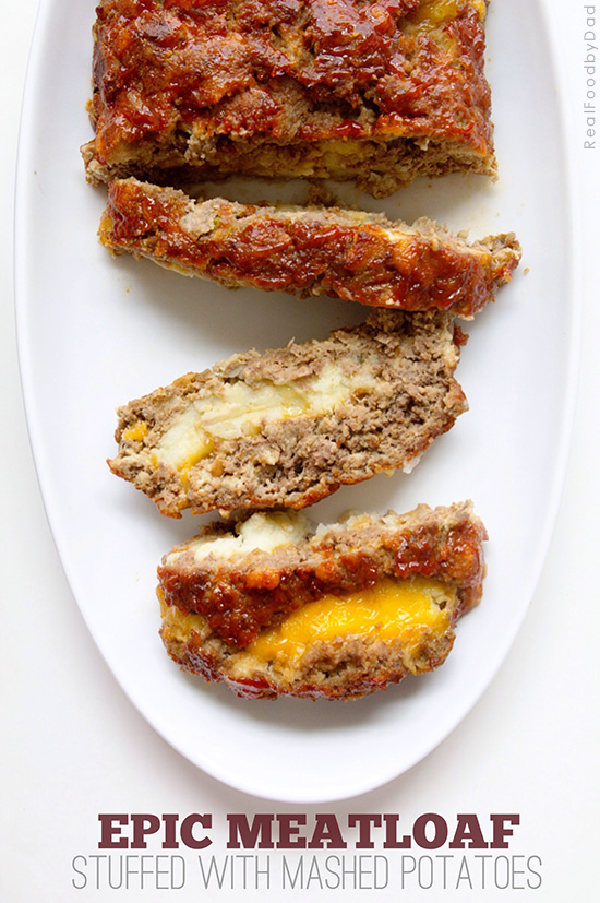 Stuffed Meatloaf with Mash Potatoes via Real Food by Dad
