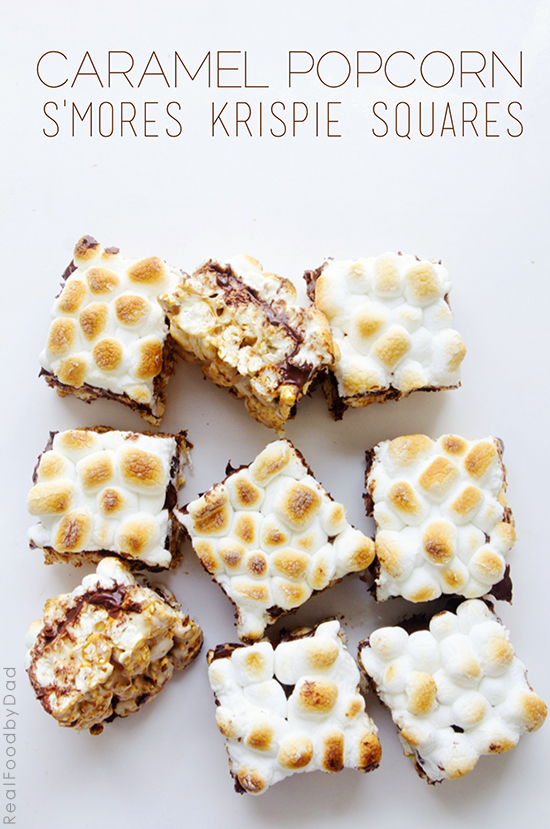 Caramel Popcorn Smores Krispie Squares from Real Food by Dad