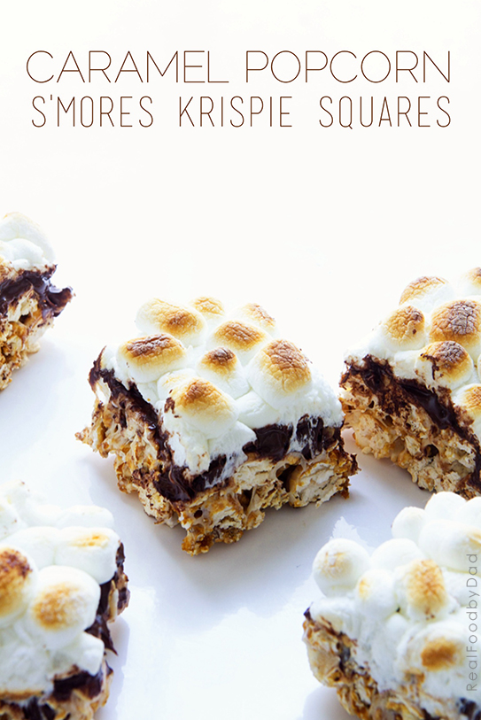 Caramel Popcorn Smores Krispie Squares via Real Food by Dad