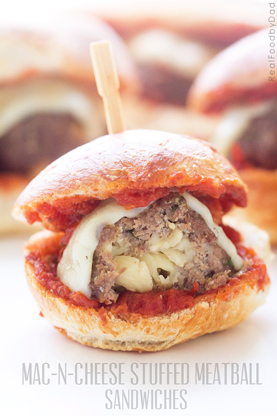 Mac-n-Cheese Stuffed Meatball Sandwiches via Real Food by Dad