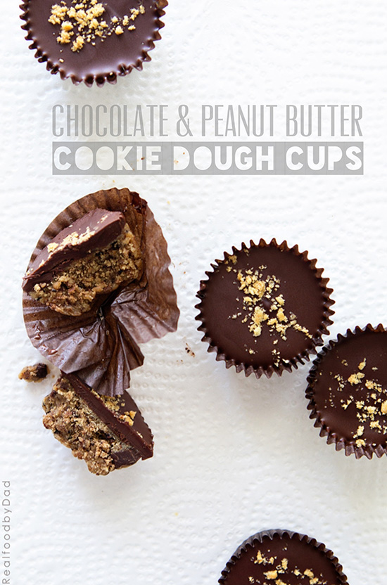 Chocolate and Peanut Butter Cookie Dough Cups via Real Food by Dad