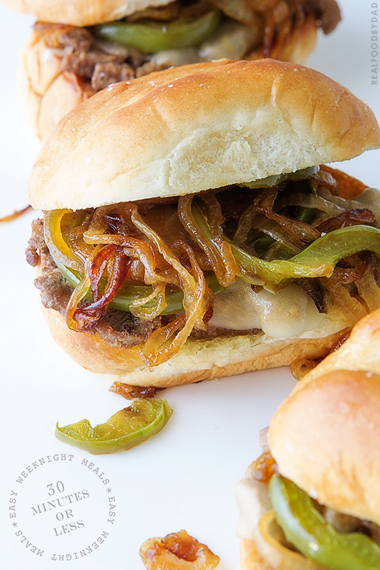 Philly Cheesesteak Sliders via Real Food by Dad