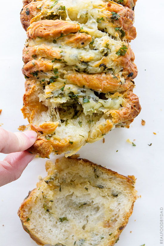 Easy Cheese and Roasted Garlic Pull-Apart Bread via Real Food by Dad