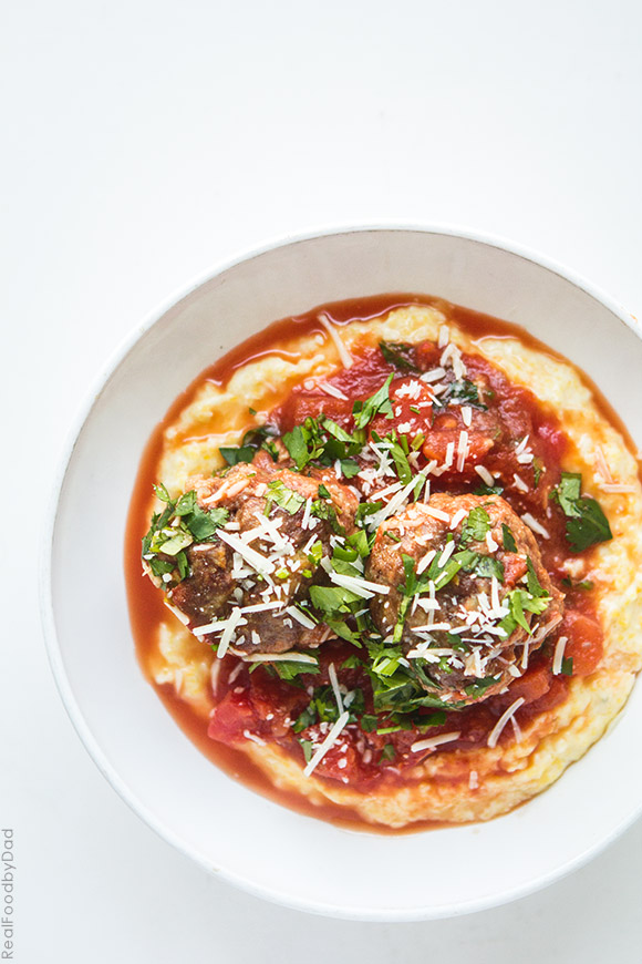 Easy Tomato Baked Meatballs with Polenta by Real Food by Dad