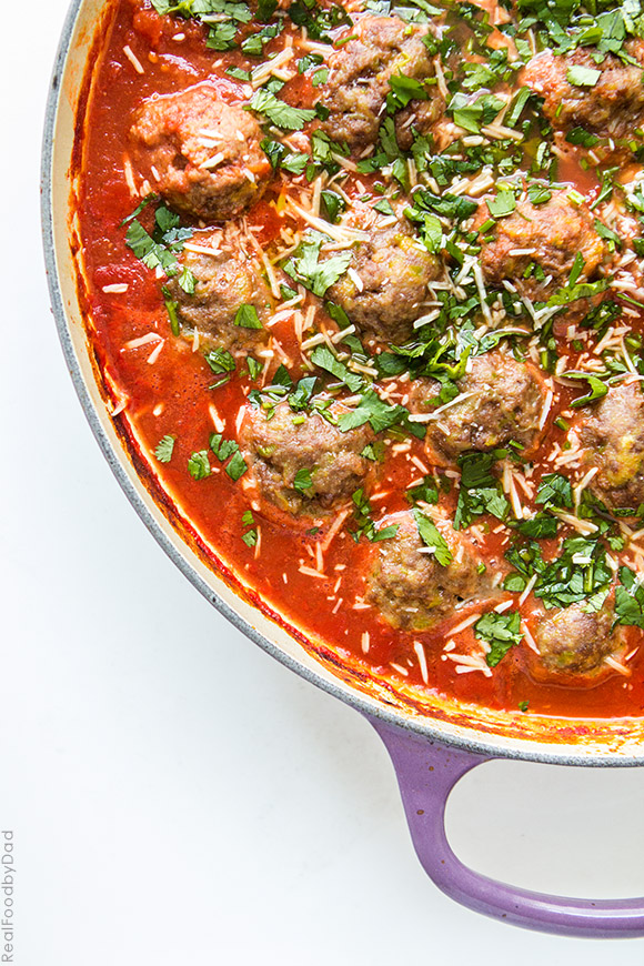 Easy Tomato Baked Meatballs with Polenta from Real Food by Dad