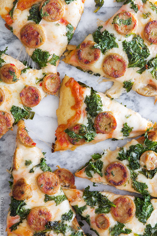 Balsamic Kale Chicken Sausage Pizza via Real Food by Dad