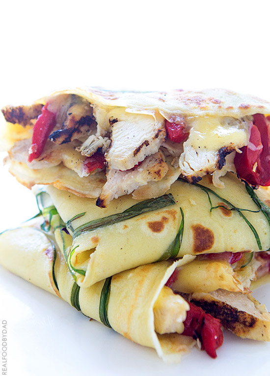 Grilled Chicken and Roasted Red Pepper Crepe Quesadilla via Real Food by Dad