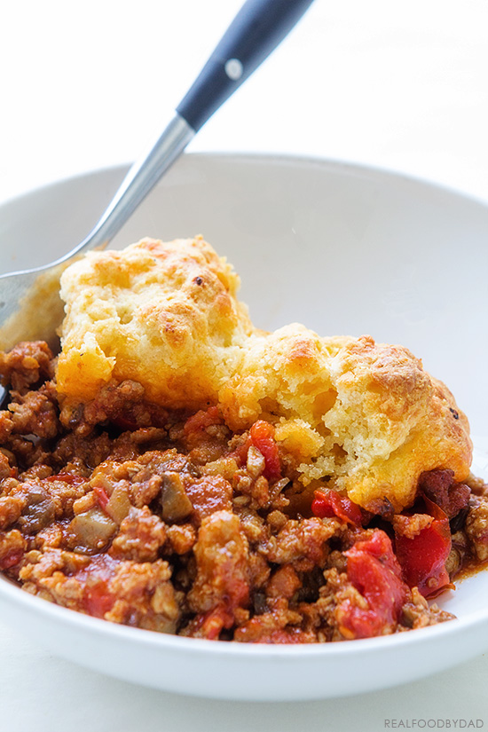 One Pan Chili Cobbler via Real Food by Dad