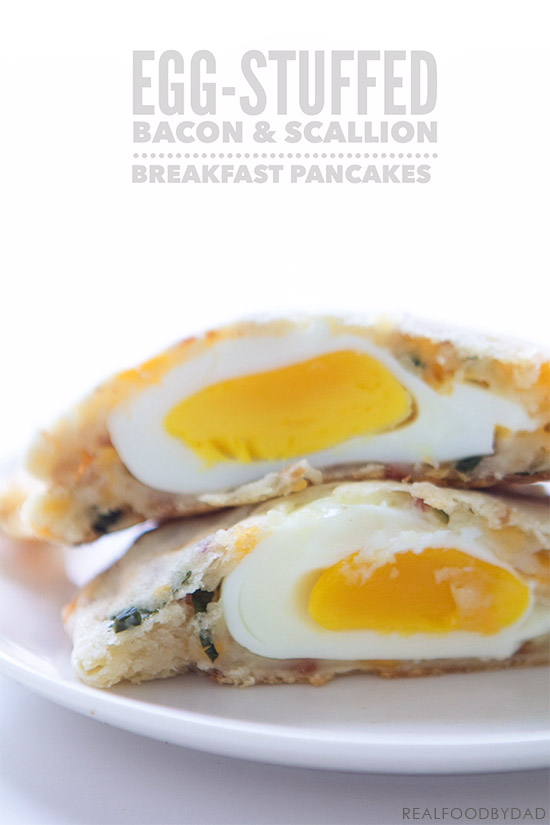 Egg Stuffed Bacon & Scallion Breakfast Pancakes via Real Food by Dad