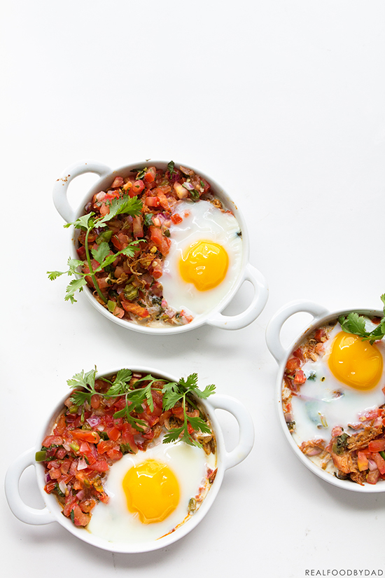 Shredded Chicken and Baked Eggs via Real Food by Dad