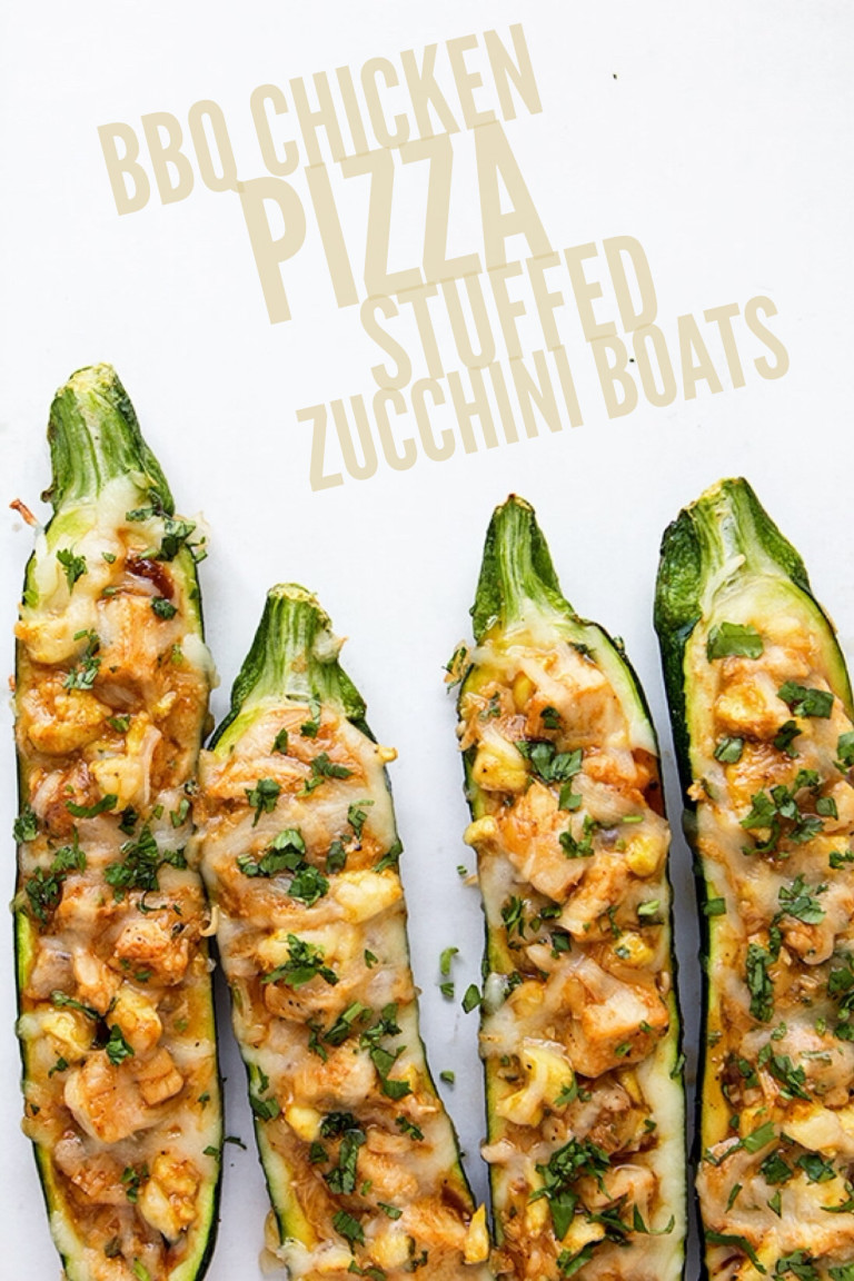 BBQ Chicken Pizza Stuffed Zucchini Boats via Real Food by Dad