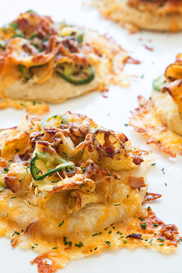 Cheesey Bacon Jalapeno Potato Chip Pizza Bites via Real Food by Dad