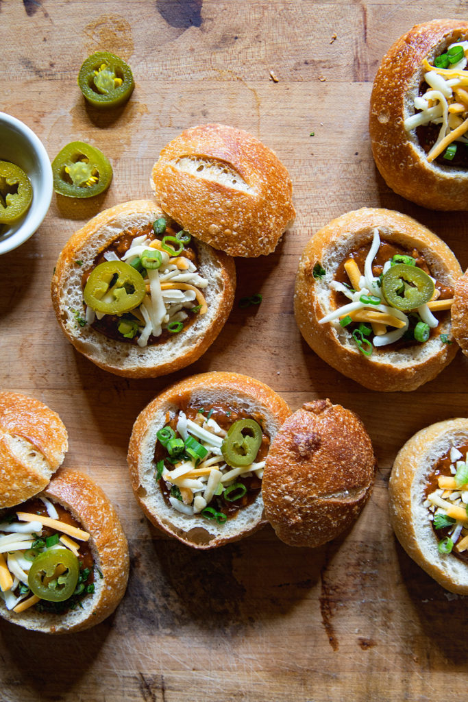 Mini Chili Bread Bowls via Real Food by Dad