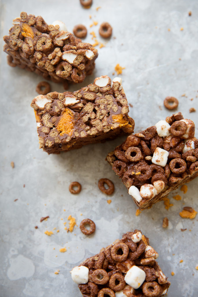 Butterfinger and Marshmallow Cereal Bars via Real Food by Dad
