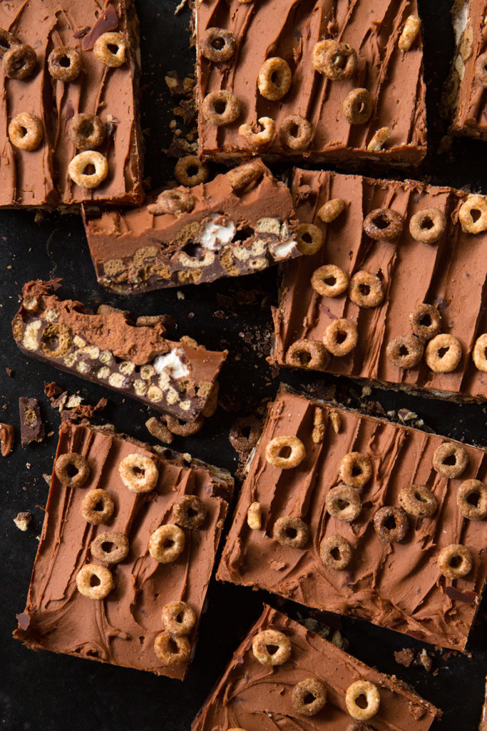 Blackout Chocolate and Peanut Butter Cheerio Bars via Real Food by Dad
