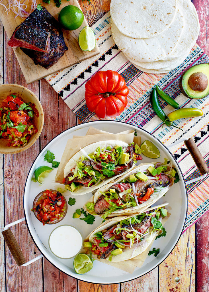 Skirt Steak Tacos with Roasted Tomato Salsa