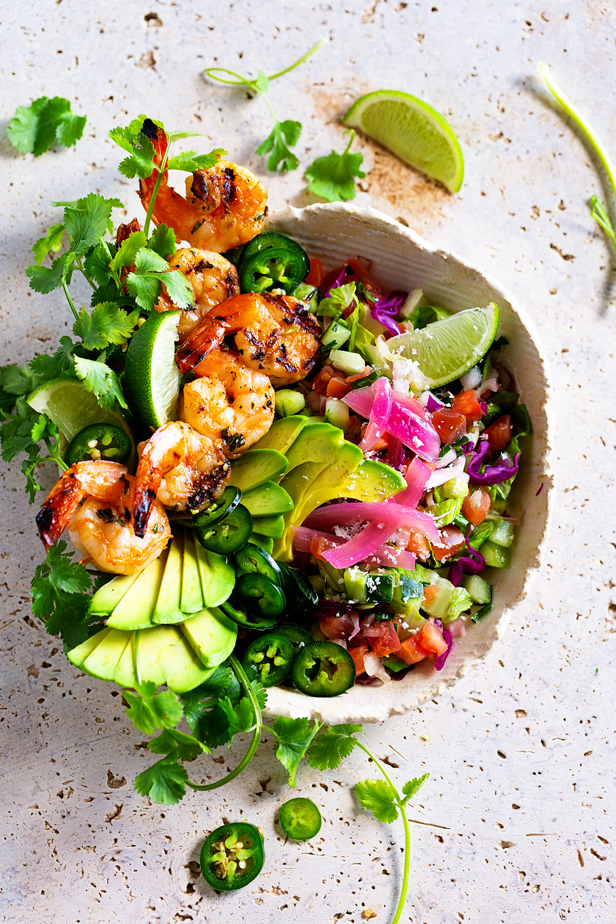 Taco salad bowls with prawns recipe