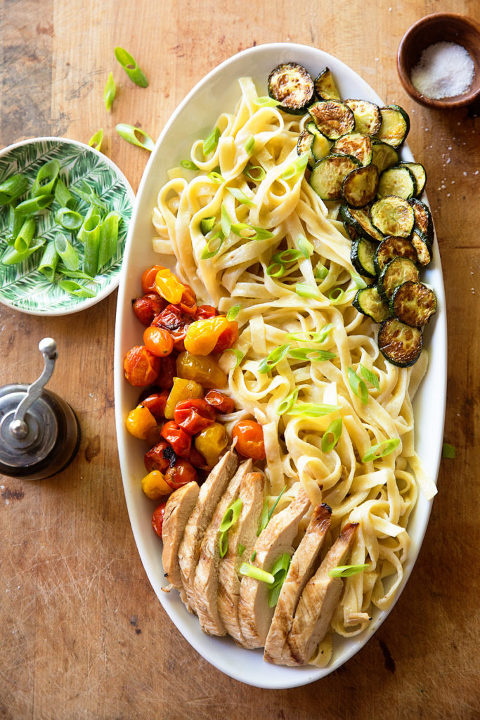 Chicken Alfredo with Roasted Summer Vegetables