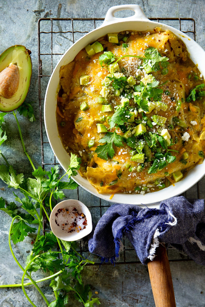 Chili Verde Chicken Enchiladas