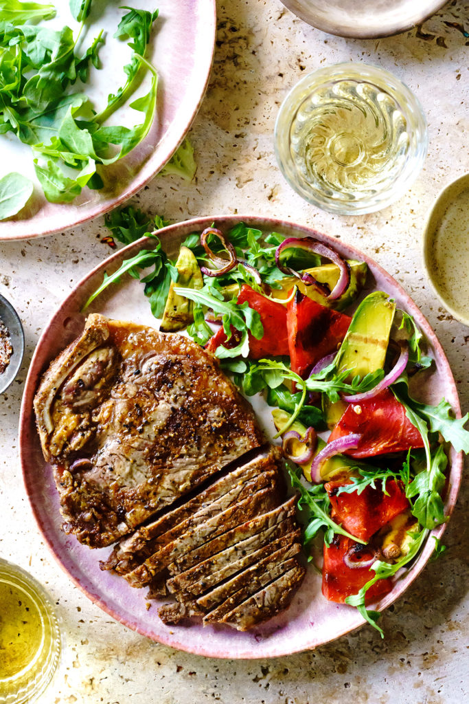 Grilled Steak with a Grilled Watermelon and Avocado Salad