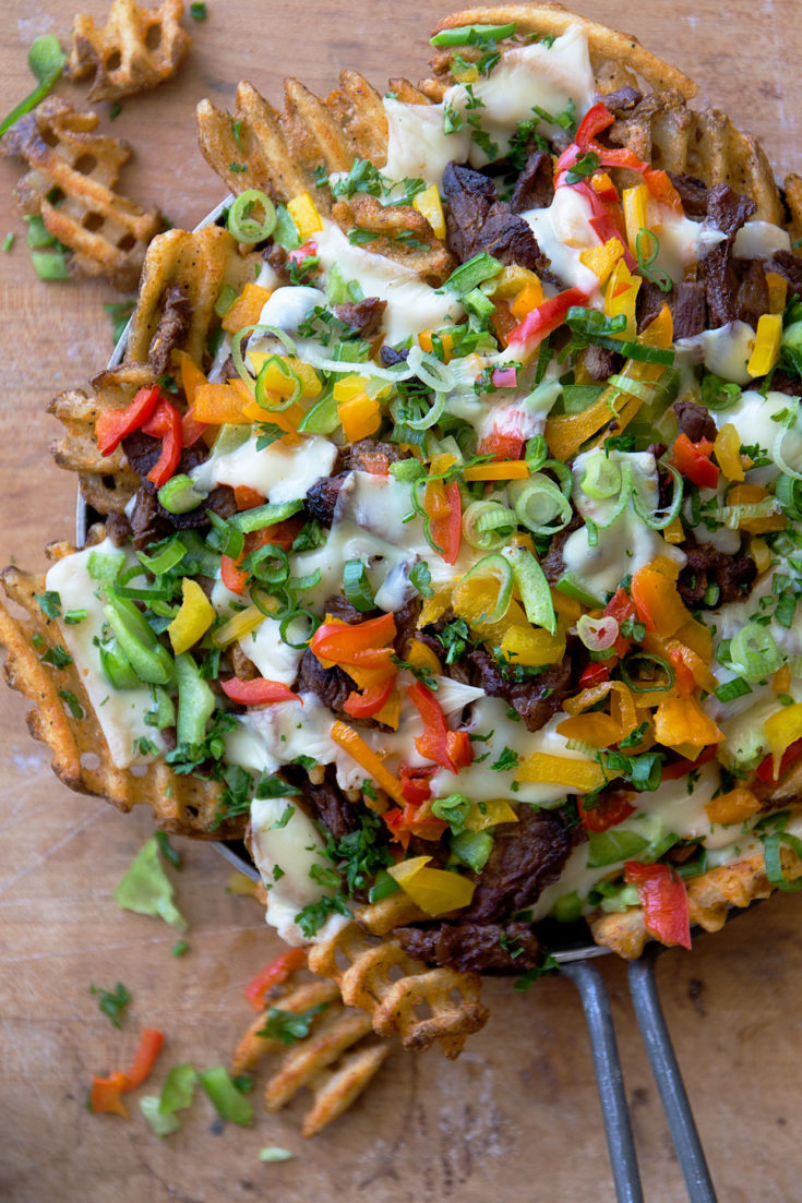 Philly Cheesesteak Waffle Nachos