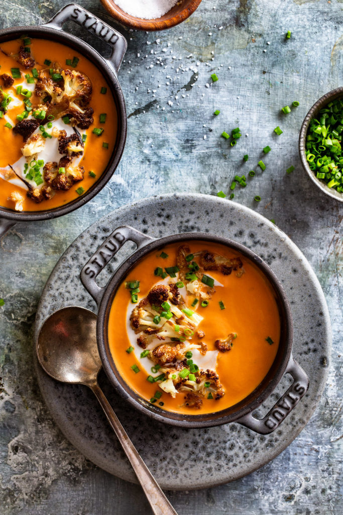 Red Pepper & Tomato Soup with Roasted Cauliflower