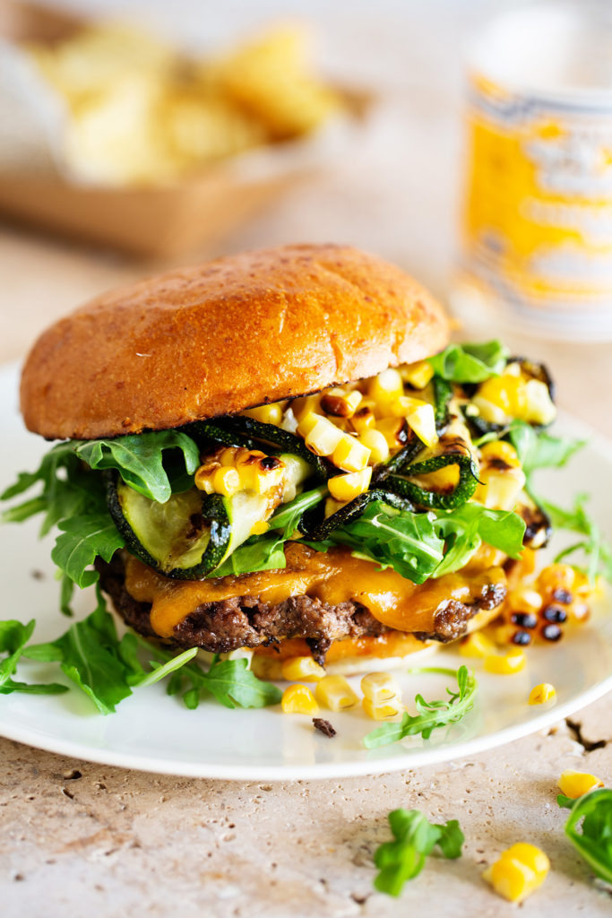 Grilled Corn and Zucchini Burger