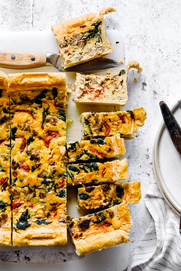 Spinach and Sausage, Red Pepper Quiche